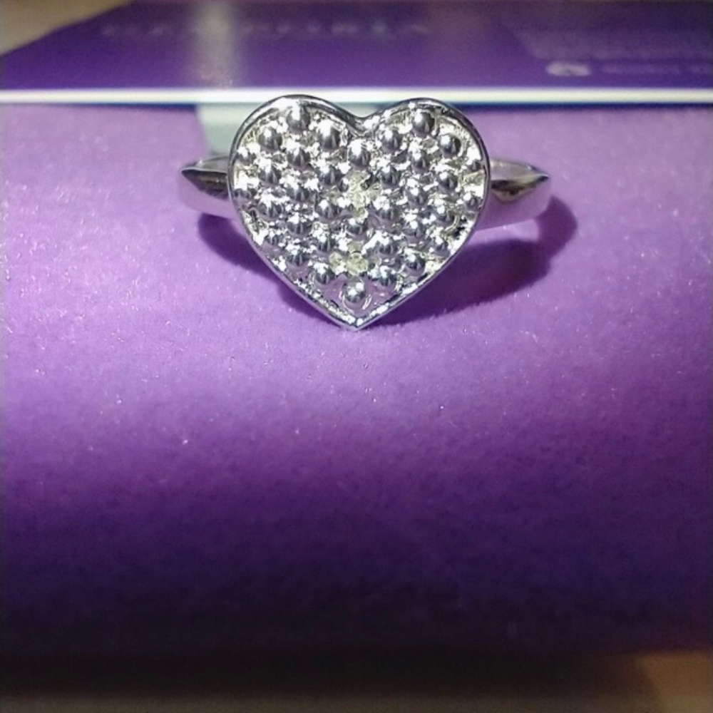 Size L to M Diamond Sterling Silver Heart Ring
